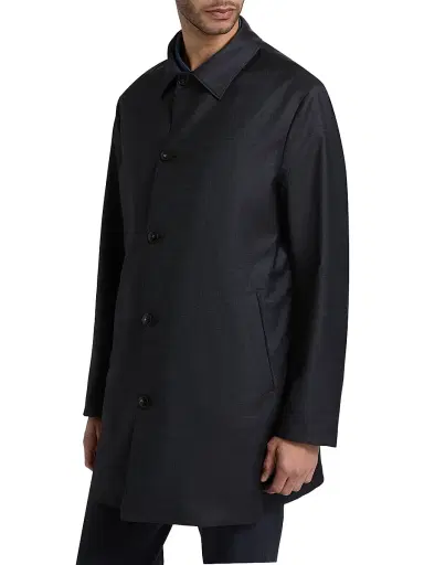 Canali Men's Denim-Effect Wool Raincoat - Navy | Thumbnail 4 Canali Men's Denim-Effect Wool Raincoat - Navy | Thumbnail 4