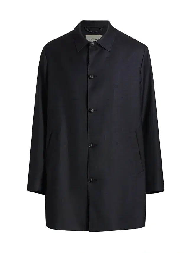 Canali Men's Denim-Effect Wool Raincoat - Navy