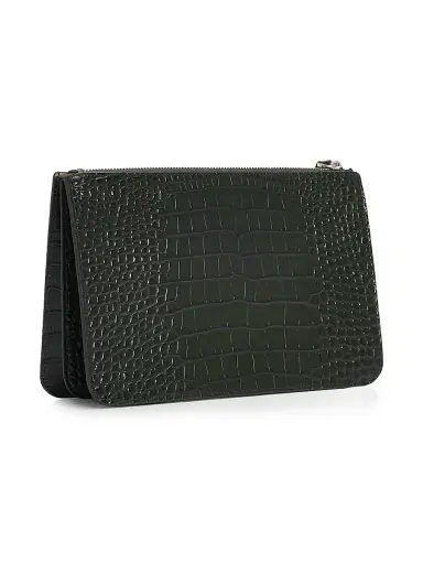 Toteme Women's Threefold Croc-Embossed Leather Clutch - Dark Green | Thumbnail 3