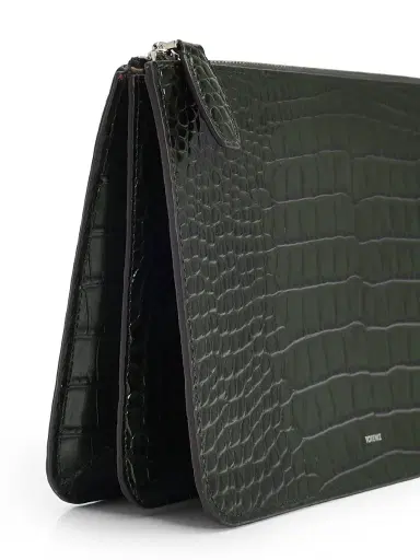 Toteme Women's Threefold Croc-Embossed Leather Clutch - Dark Green | Thumbnail 5
