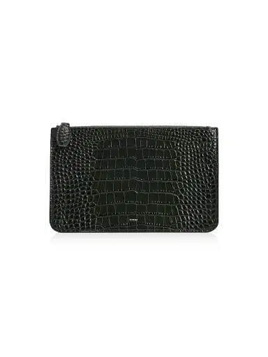 Toteme Women's Threefold Croc-Embossed Leather Clutch - Dark Green | Thumbnail 1