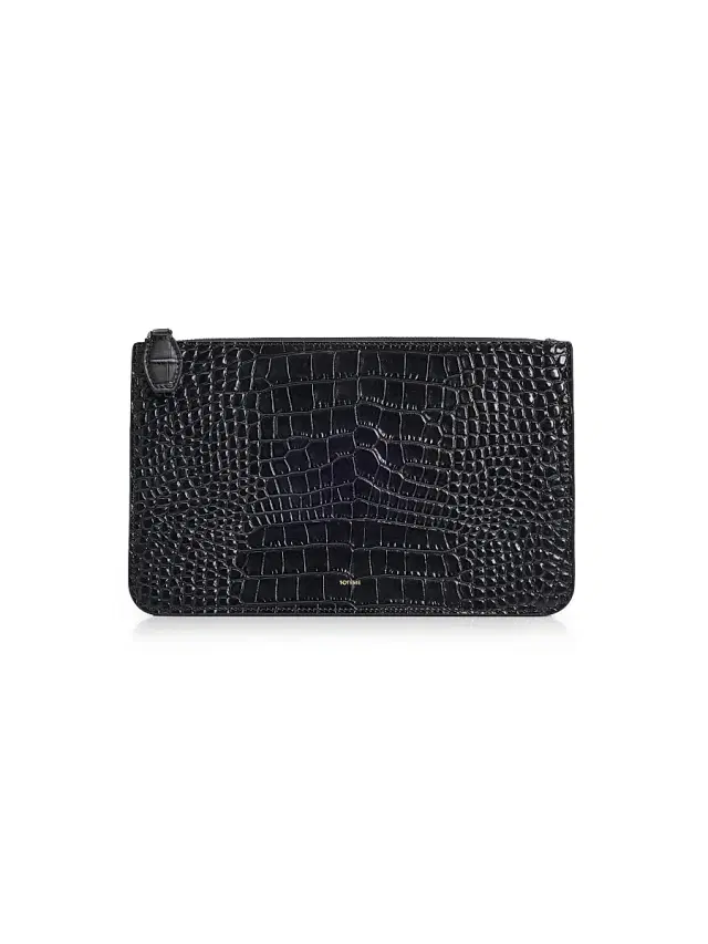 Toteme Women's Threefold Croc-Embossed Leather Clutch - Dark Green