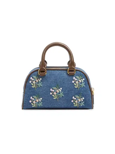 Valentino Garavani Women's VLogo Signature Mini Top-Handle Bag in Denim with Floral Embroidery - Denim | Thumbnail 2 Valentino Garavani Women's VLogo Signature Mini Top-Handle Bag in Denim with Floral Embroidery - Denim | Thumbnail 2
