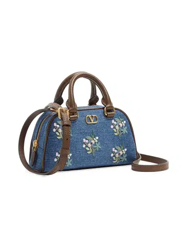 Valentino Garavani Women's VLogo Signature Mini Top-Handle Bag in Denim with Floral Embroidery - Denim | Thumbnail 3 Valentino Garavani Women's VLogo Signature Mini Top-Handle Bag in Denim with Floral Embroidery - Denim | Thumbnail 3