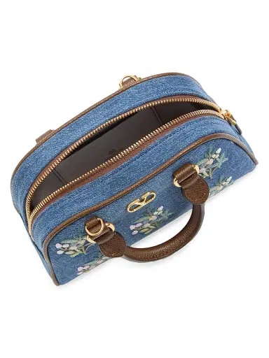 Valentino Garavani Women's VLogo Signature Mini Top-Handle Bag in Denim with Floral Embroidery - Denim | Thumbnail 5 Valentino Garavani Women's VLogo Signature Mini Top-Handle Bag in Denim with Floral Embroidery - Denim | Thumbnail 5