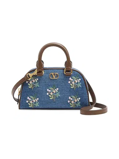 Valentino Garavani Women's VLogo Signature Mini Top-Handle Bag in Denim with Floral Embroidery - Denim | Thumbnail 1 Valentino Garavani Women's VLogo Signature Mini Top-Handle Bag in Denim with Floral Embroidery - Denim | Thumbnail 1