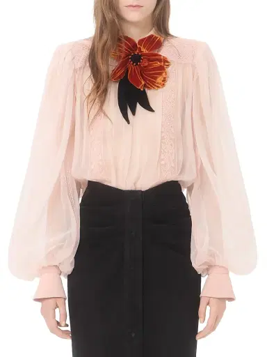 Valentino Garavani Women's Embroidered Organza Top - Pink | Thumbnail 2