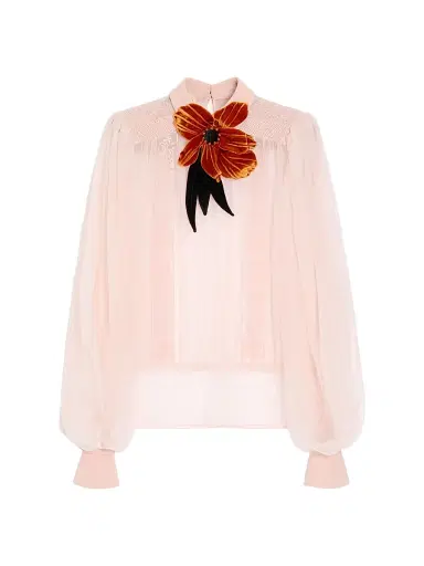 Valentino Garavani Women's Embroidered Organza Top - Pink | Thumbnail 1
