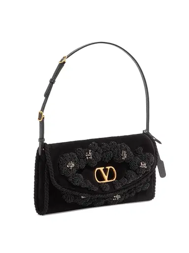 Valentino Garavani Women's Devain Embroidered Velvet Shoulder Bag - Black | Thumbnail 2 Valentino Garavani Women's Devain Embroidered Velvet Shoulder Bag - Black | Thumbnail 2