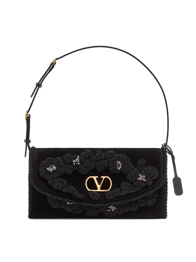 Women's Devain  Embroidered Velvet Shoulder Bag - Black