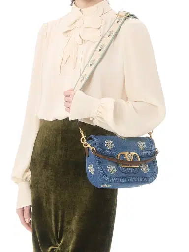 Valentino Garavani Women's Alltime Embroidered Denim Shoulder Bag - Denim | Thumbnail 3 Valentino Garavani Women's Alltime Embroidered Denim Shoulder Bag - Denim | Thumbnail 3