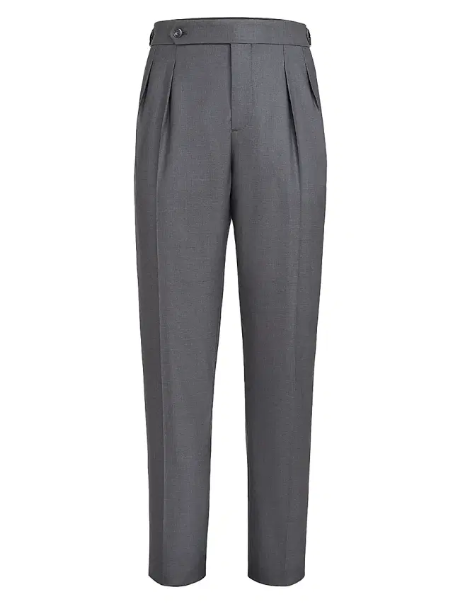 Men's Lightweight Twill Tuxedo Trousers with Double Pleats - Medium Grey