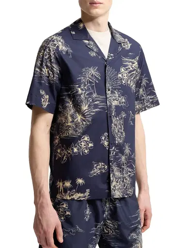 Moncler Men's Short-Sleeved Shirt in Cotton with Floral Print - Navy Blue - Size XL | Thumbnail 2