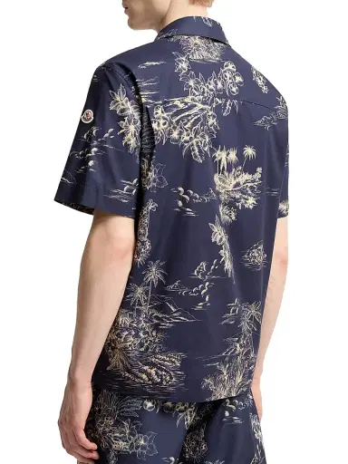 Moncler Men's Short-Sleeved Shirt in Cotton with Floral Print - Navy Blue - Size XL | Thumbnail 3