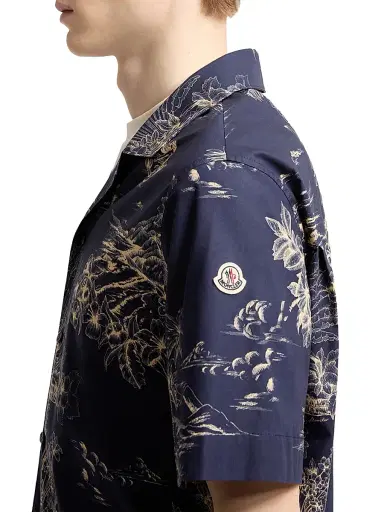 Moncler Men's Short-Sleeved Shirt in Cotton with Floral Print - Navy Blue - Size XL | Thumbnail 4