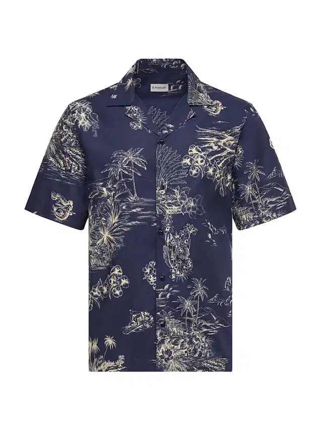 Men's Short-Sleeved Shirt in Cotton with Floral Print - Navy Blue