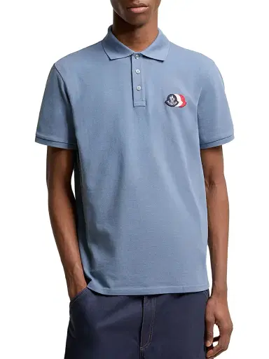 Moncler Men's Polo Shirt in Cotton Piquet - Light Blue - Size Large | Thumbnail 2