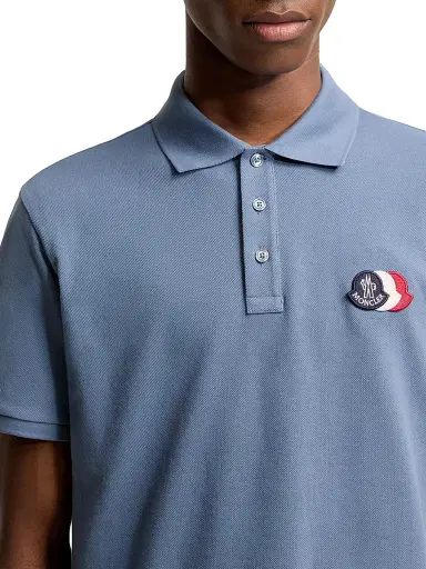 Moncler Men's Polo Shirt in Cotton Piquet - Light Blue - Size Large | Thumbnail 4