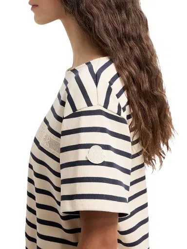Moncler Women's Crew Neck T-Shirt in Cotton - White Blue - Size Medium | Thumbnail 4 Moncler Women's Crew Neck T-Shirt in Cotton - White Blue - Size Medium | Thumbnail 4
