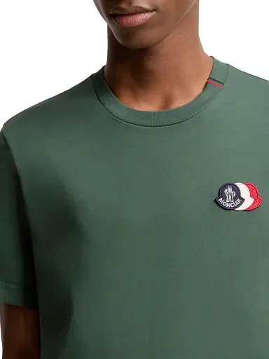 Moncler Men's Crewneck T-Shirt in Cotton - Emerald Green - Size Medium | Thumbnail 4