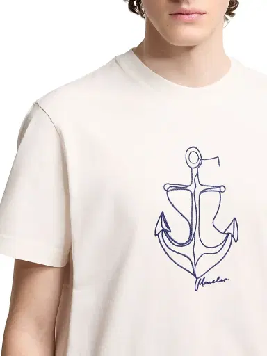 Moncler Men's Crewneck T-Shirt in Cotton - White | Thumbnail 4 Moncler Men's Crewneck T-Shirt in Cotton - White | Thumbnail 4
