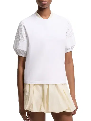 Moncler Women's Crew Neck T-Shirt in Cotton Jersey San Gallo - White - Size Large | Thumbnail 2 Moncler Women's Crew Neck T-Shirt in Cotton Jersey San Gallo - White - Size Large | Thumbnail 2