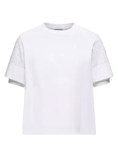 Moncler Women's Crew Neck T-Shirt in Cotton Jersey San Gallo - White - Size Large | Thumbnail 1 Moncler Women's Crew Neck T-Shirt in Cotton Jersey San Gallo - White - Size Large | Thumbnail 1