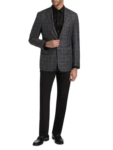 Giorgio Armani Men's Screen Print Grid Wool-Blend Sports Jacket - Black White | Thumbnail 2