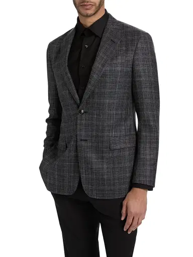 Giorgio Armani Men's Screen Print Grid Wool-Blend Sports Jacket - Black White | Thumbnail 3