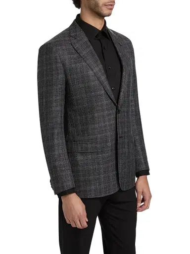 Giorgio Armani Men's Screen Print Grid Wool-Blend Sports Jacket - Black White | Thumbnail 4