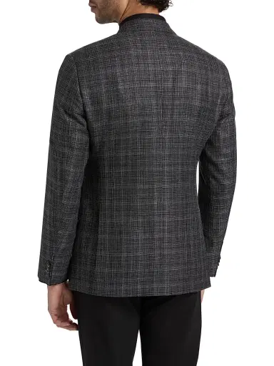 Giorgio Armani Men's Screen Print Grid Wool-Blend Sports Jacket - Black White | Thumbnail 5