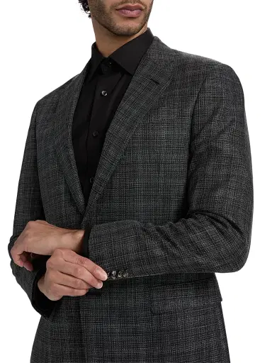 Giorgio Armani Men's Screen Print Grid Wool-Blend Sports Jacket - Black White | Thumbnail 6
