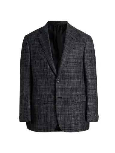 Giorgio Armani Men's Screen Print Grid Wool-Blend Sports Jacket - Black White | Thumbnail 1
