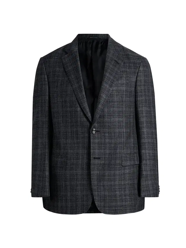 Giorgio Armani Men's Screen Print Grid Wool-Blend Sports Jacket - Black White
