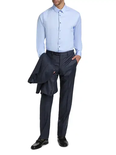 Giorgio Armani Men's Cotton Button-Front Sport Shirt - Light Blue - Size 17 | Thumbnail 2