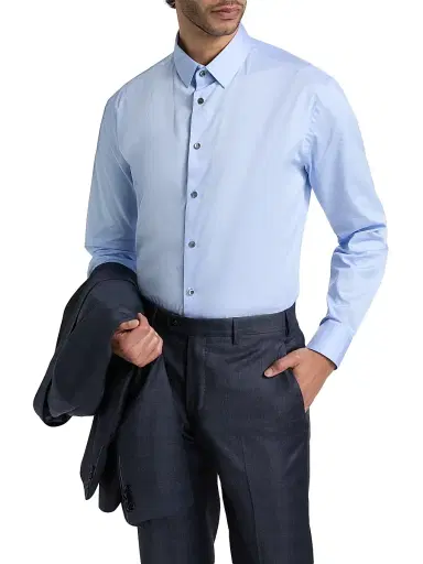 Giorgio Armani Men's Cotton Button-Front Sport Shirt - Light Blue - Size 17 | Thumbnail 3