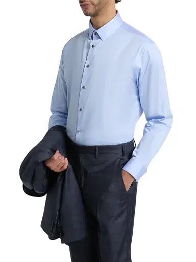 Giorgio Armani Men's Cotton Button-Front Sport Shirt - Light Blue - Size 17 | Thumbnail 4