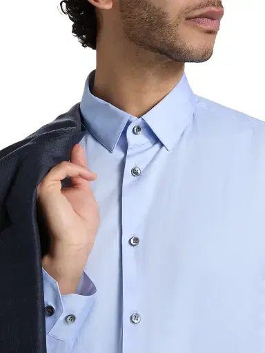 Giorgio Armani Men's Cotton Button-Front Sport Shirt - Light Blue - Size 17 | Thumbnail 6