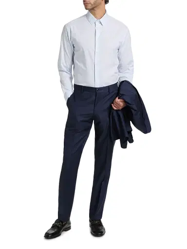 Giorgio Armani Men's Striped Stretch Cotton Button-Front Shirt - Lavender Lustre - Size 16 | Thumbnail 2