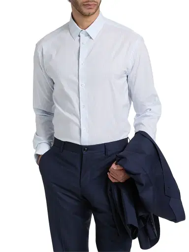 Giorgio Armani Men's Striped Stretch Cotton Button-Front Shirt - Lavender Lustre - Size 16 | Thumbnail 3