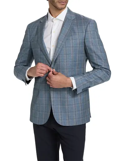 Emporio Armani Men's Virgin Wool Windowpane Jacket - Dusty Teal - Size 48 | Thumbnail 3 Emporio Armani Men's Virgin Wool Windowpane Jacket - Dusty Teal - Size 48 | Thumbnail 3