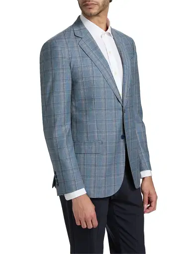 Emporio Armani Men's Virgin Wool Windowpane Jacket - Dusty Teal - Size 48 | Thumbnail 4 Emporio Armani Men's Virgin Wool Windowpane Jacket - Dusty Teal - Size 48 | Thumbnail 4