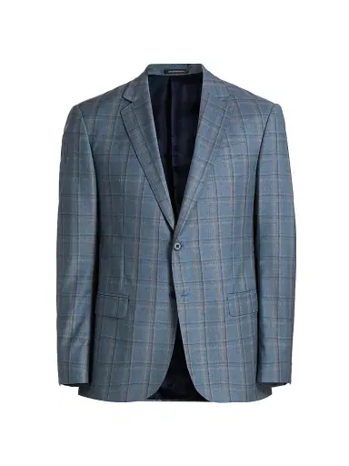 Emporio Armani Men's Virgin Wool Windowpane Jacket - Dusty Teal - Size 48 | Thumbnail 1 Emporio Armani Men's Virgin Wool Windowpane Jacket - Dusty Teal - Size 48 | Thumbnail 1