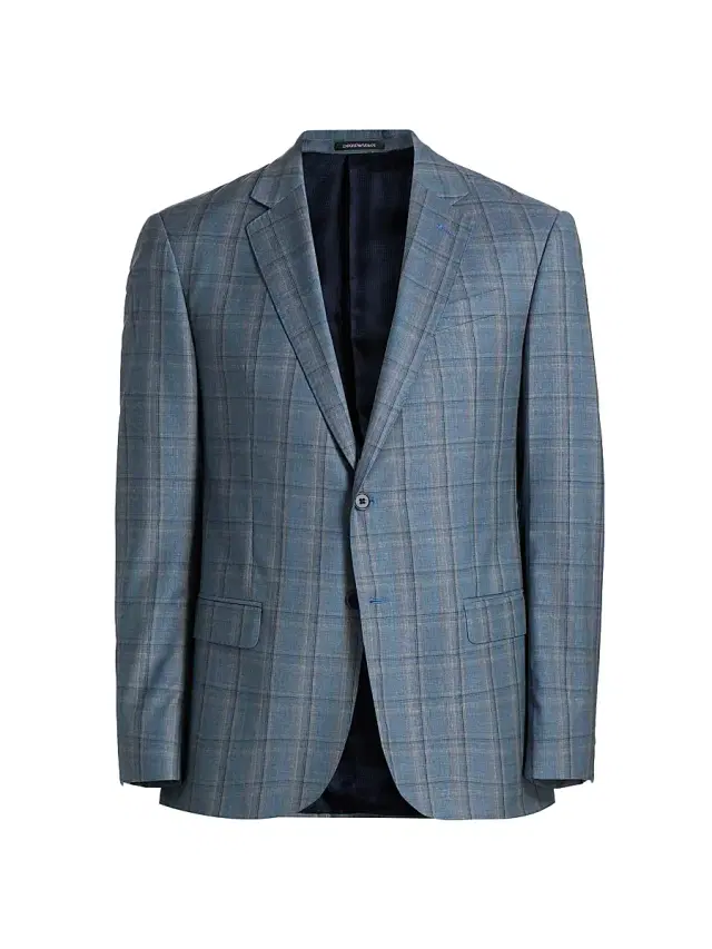 Men's Virgin Wool Windowpane Jacket - Dusty Teal - Size 48