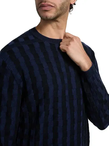 Emporio Armani Men's Lattice Wool-Blend Crewneck Sweater - Naval Academy - Size XL | Thumbnail 6 Emporio Armani Men's Lattice Wool-Blend Crewneck Sweater - Naval Academy - Size XL | Thumbnail 6