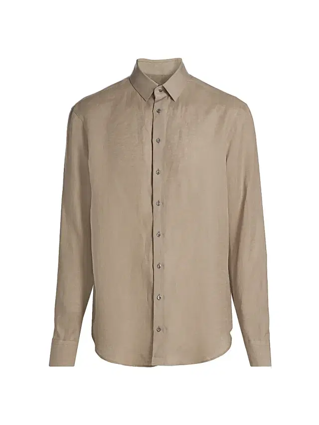 Men's Linen Button-Front Shirt - Solid Light