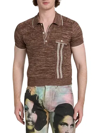 Versace Men's Greca Mouline Knit Polo Shirt | Thumbnail 3 Versace Men's Greca Mouline Knit Polo Shirt | Thumbnail 3