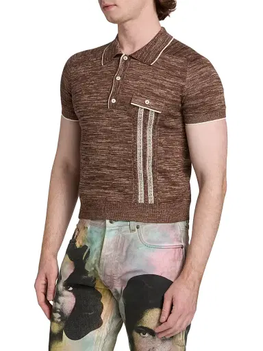 Versace Men's Greca Mouline Knit Polo Shirt | Thumbnail 4 Versace Men's Greca Mouline Knit Polo Shirt | Thumbnail 4