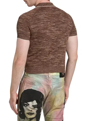 Versace Men's Greca Mouline Knit Polo Shirt | Thumbnail 5 Versace Men's Greca Mouline Knit Polo Shirt | Thumbnail 5
