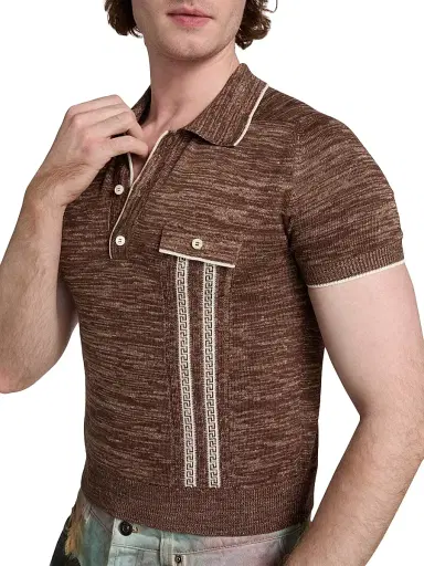 Versace Men's Greca Mouline Knit Polo Shirt | Thumbnail 6 Versace Men's Greca Mouline Knit Polo Shirt | Thumbnail 6